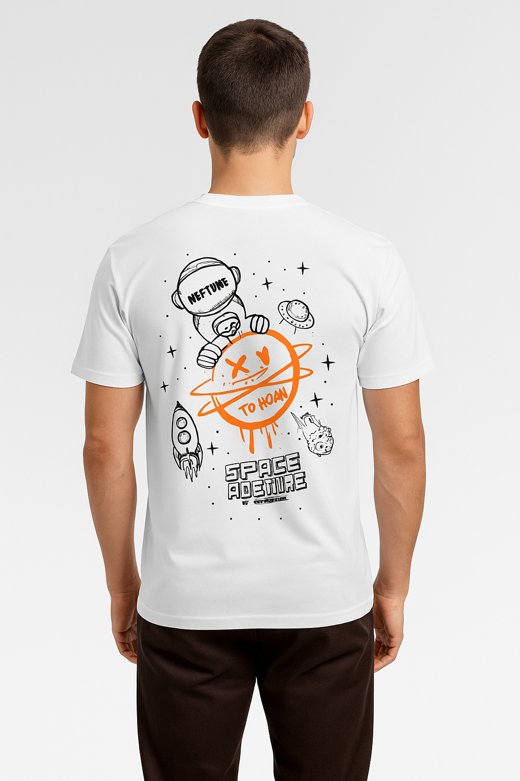 VOGUE OUTFIT Men's Back Print Oversize Round White Tshirts