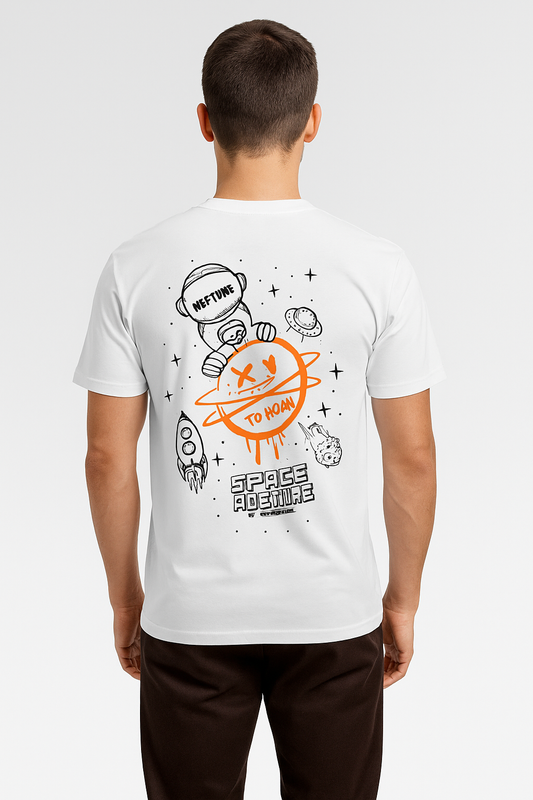 VOGUE OUTFIT Men's Back Print Oversize Round White Tshirts