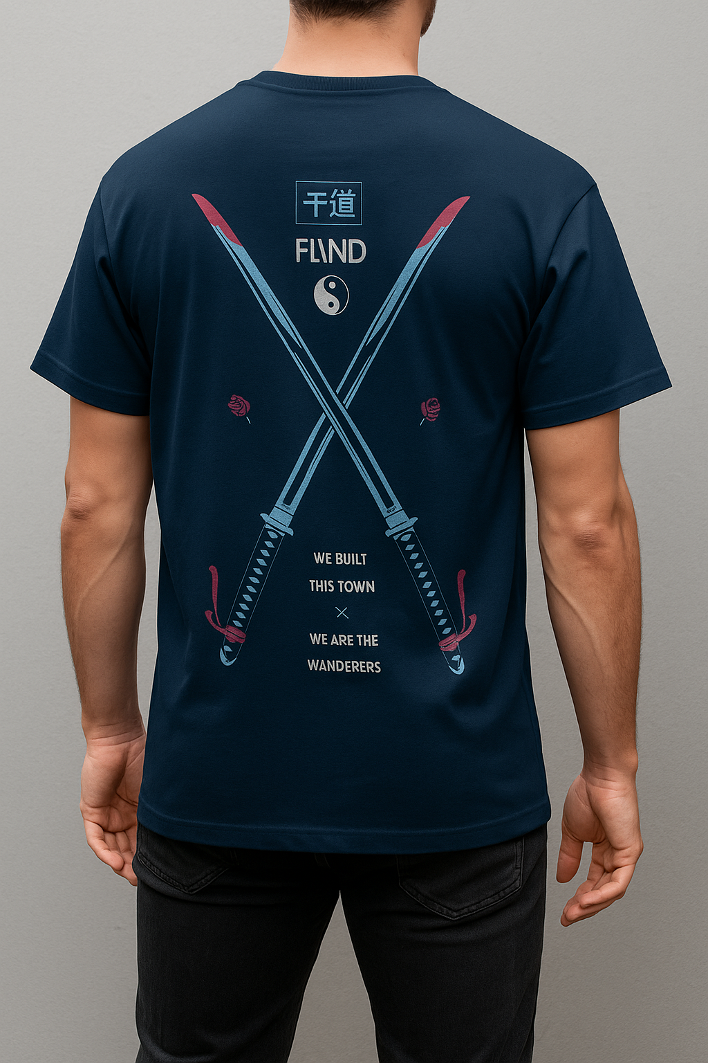 VOGUE OUTFIT Men's Quirky Oversize Round Navy Blue Tshirts
