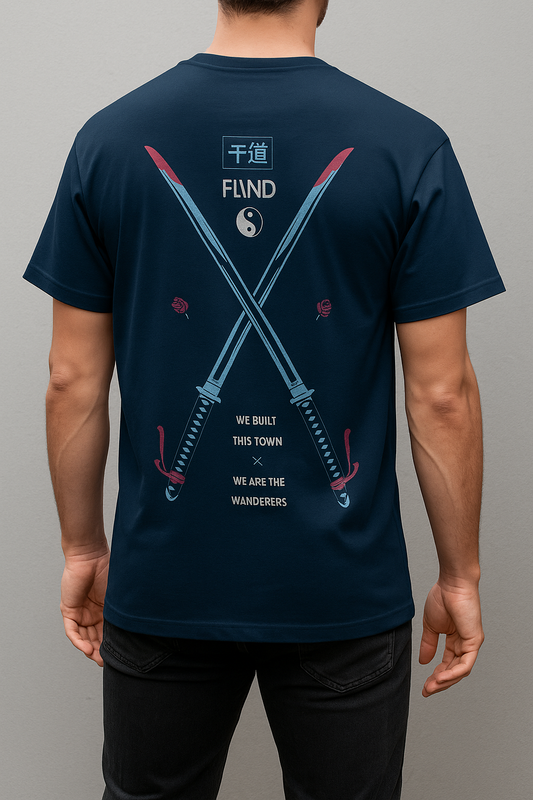 VOGUE OUTFIT Men's Quirky Oversize Round Navy Blue Tshirts